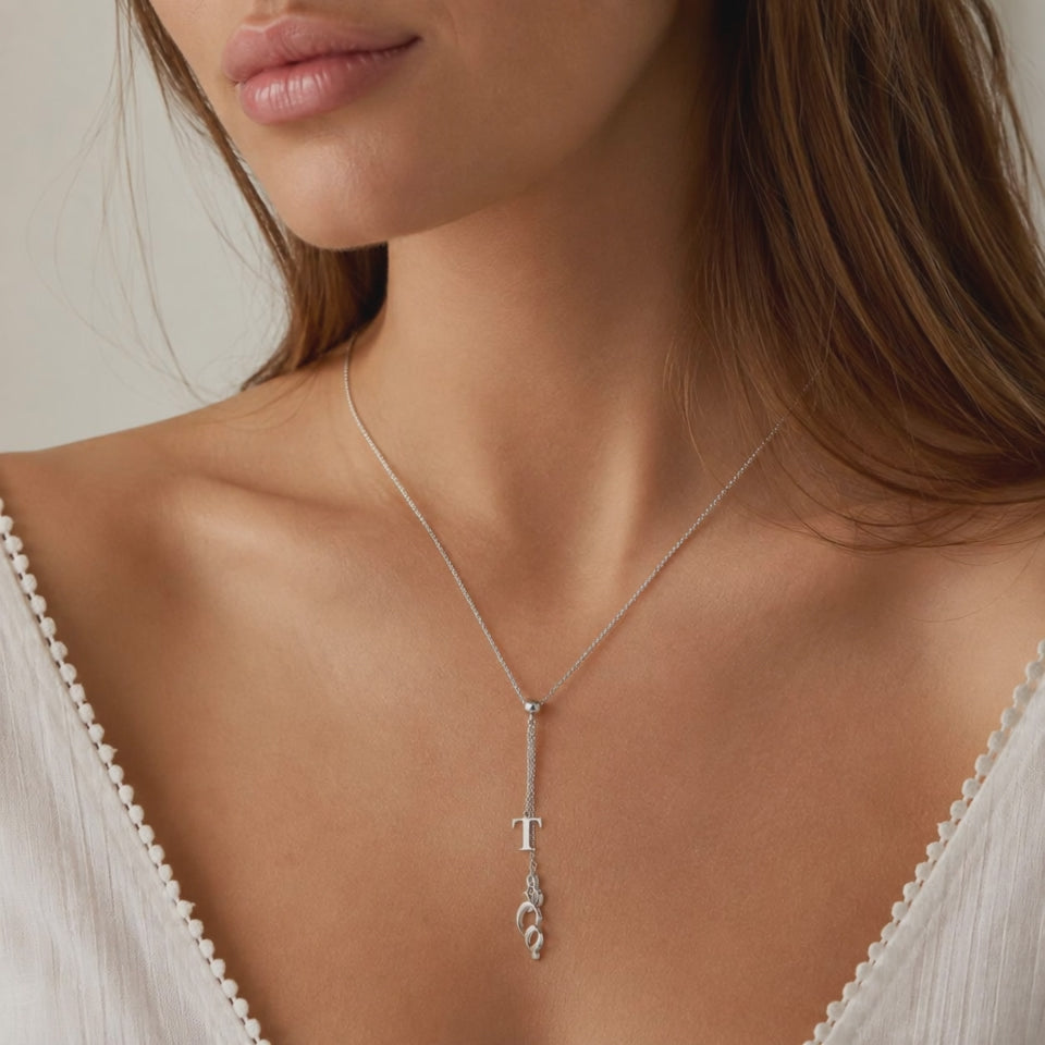 Tiffany & Co. Letter Logo Lavalier Necklace Sterling Silver 925 16" T&CO