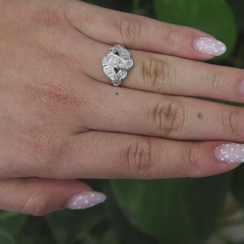 Vintage Diamond Cocktail Ring Platinum 0.40 TW Size 6.75 Ladies Estate
