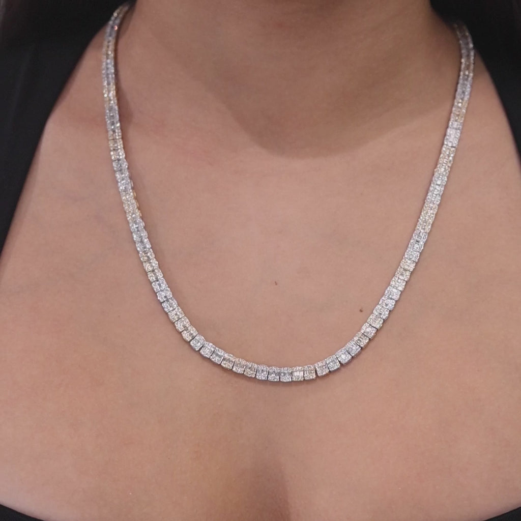 9.50 TW Diamond Tennis Necklace 10K Gold Round & Baguette Diamonds 22" Estate