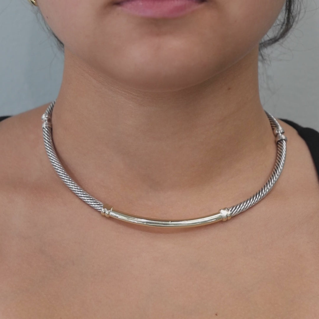 David Yurman Metro Cable Choker Necklace 14K Yellow Gold Sterling Silver 16"
