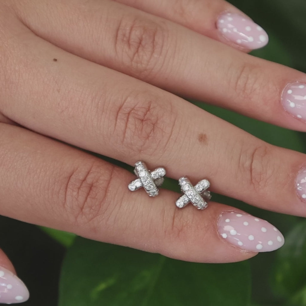 Tiffany & Co. Diamond X Cross Stitch Stud Earrings Platinum 0.38 TW Estate