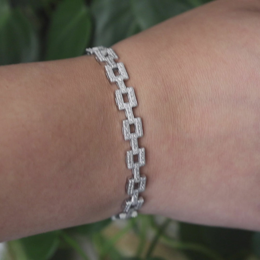 EFFY Diamond Square Link Bracelet 14K White Gold 2.00 TW 6.75" Ladies Estate