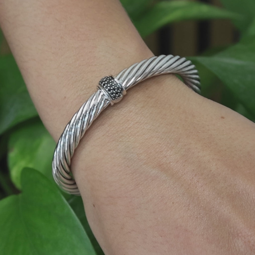 David Yurman Black Diamond Cable Classics Cuff Bracelet Sterling Silver 925 6.5"