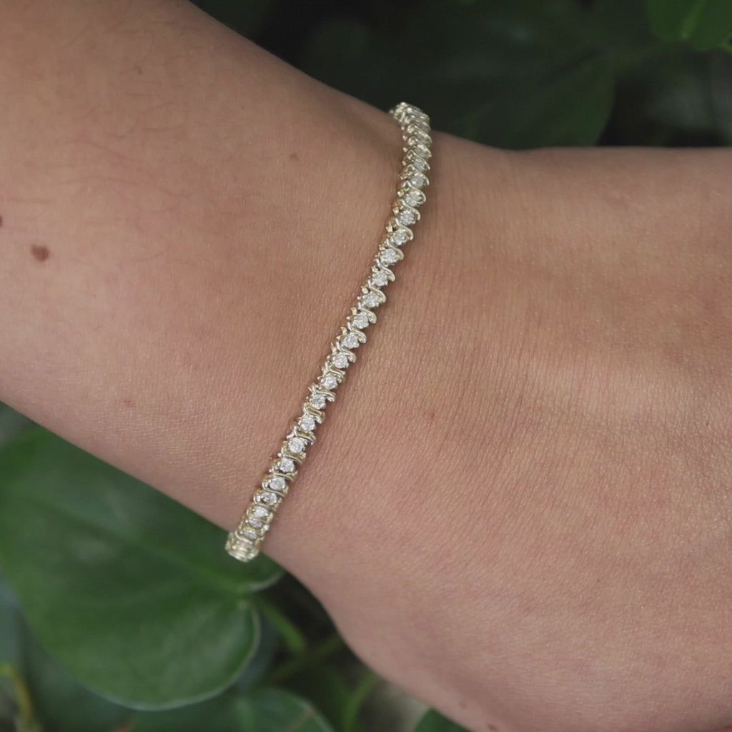1.50 TW Diamond S Link Tennis Bracelet 14K Yellow Gold 7.25" Estate
