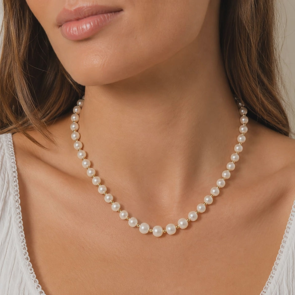 14K Yellow Gold Cultured Freshwater Pearl Bead Necklace 18.5" 31.6g