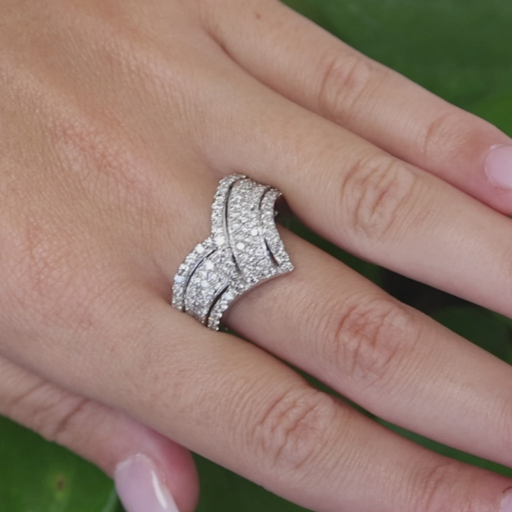 14K White Gold 1.25 CTW Natural Diamond Crossover Cocktail Ring Size 7.25