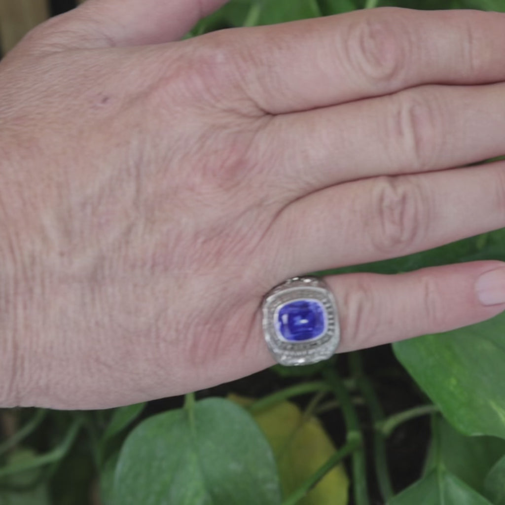 Coral Gables High School Class Ring 10K White Gold Blue Spinel Cavaliers Size 9