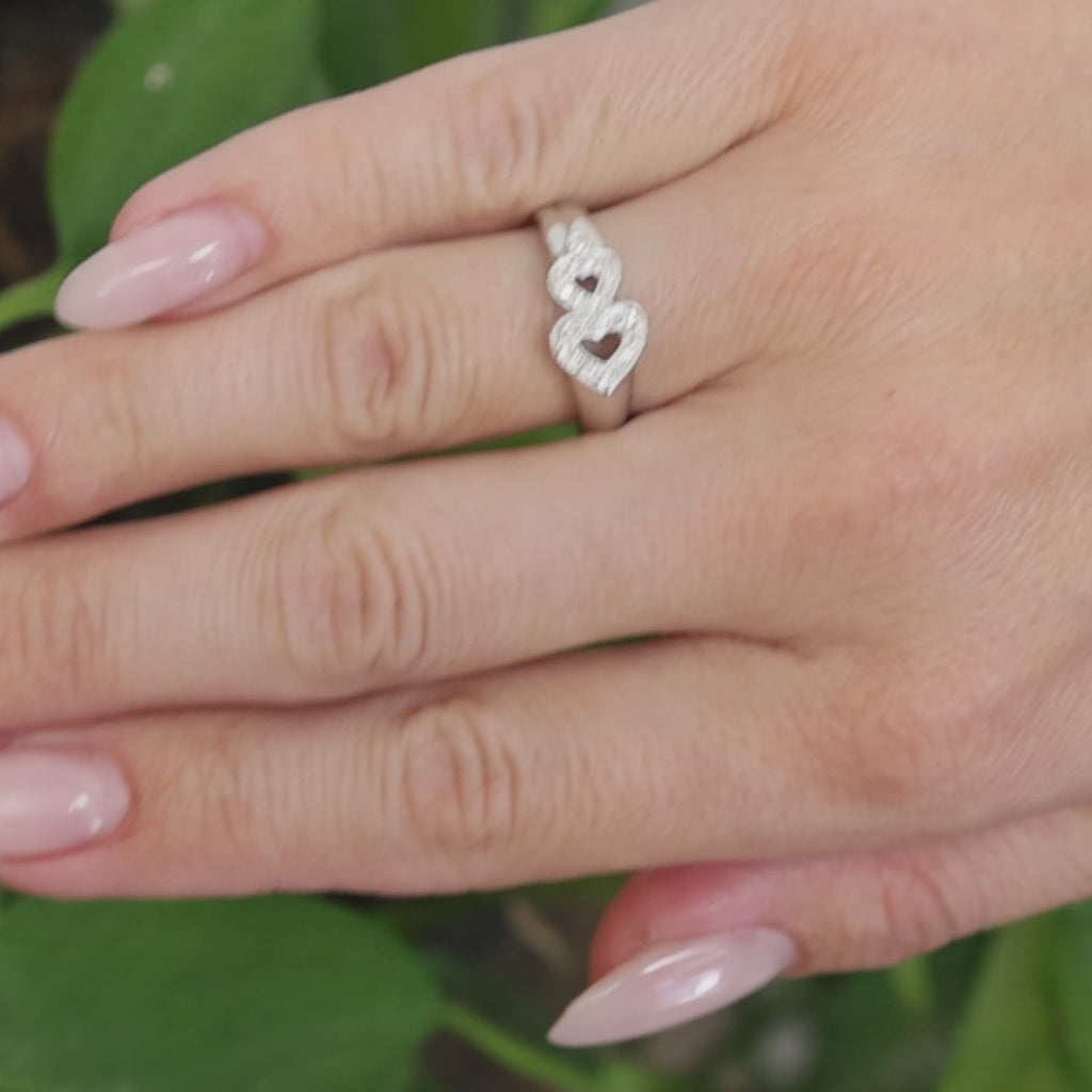 Natural Diamond Double Heart Ring 18K White Gold 0.18 CTW Size 6