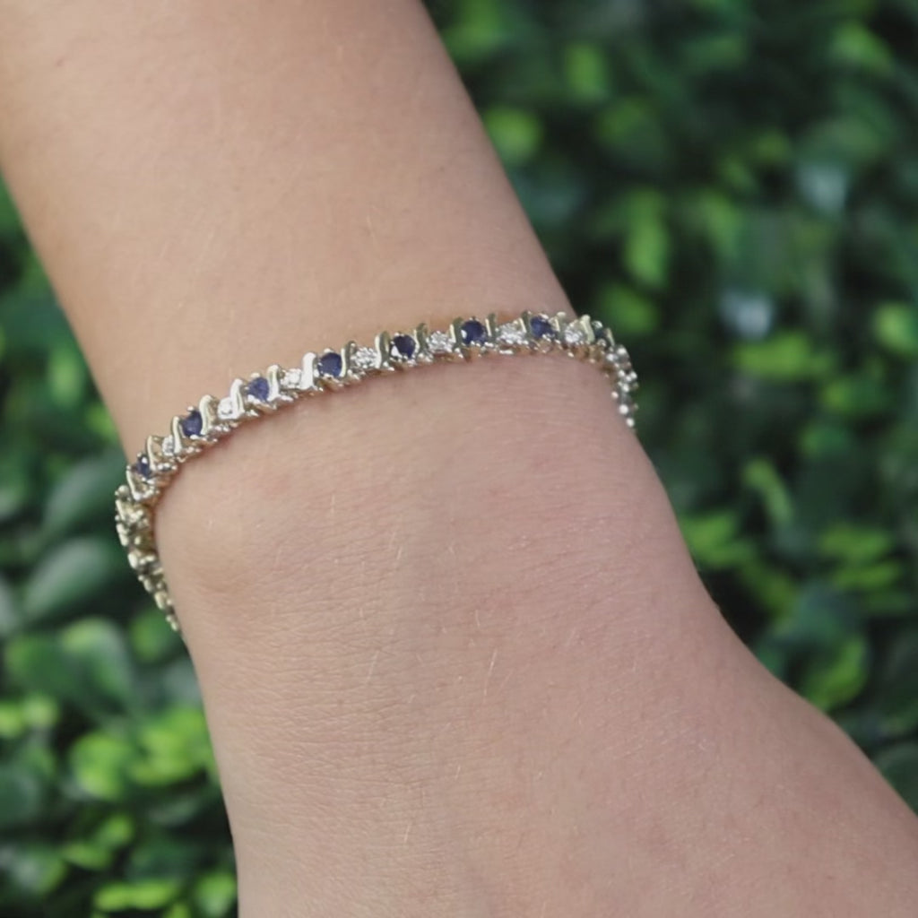 Sapphire Diamond S Link Tennis Bracelet 14K Yellow Gold 3.25 CTW 7" Ladies