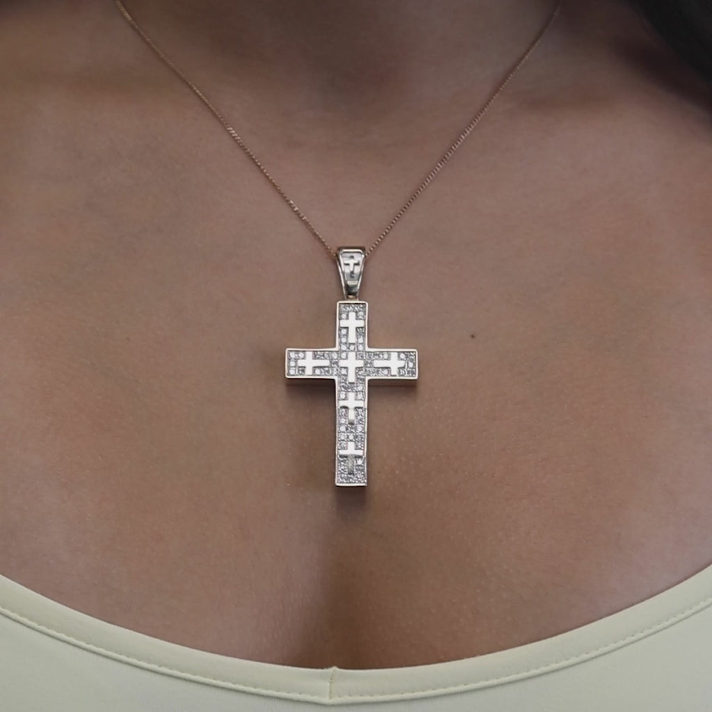 Religious Diamond Cross Pendant 14K Yellow Gold 2.25 TW Diamonds 1.75" Estate