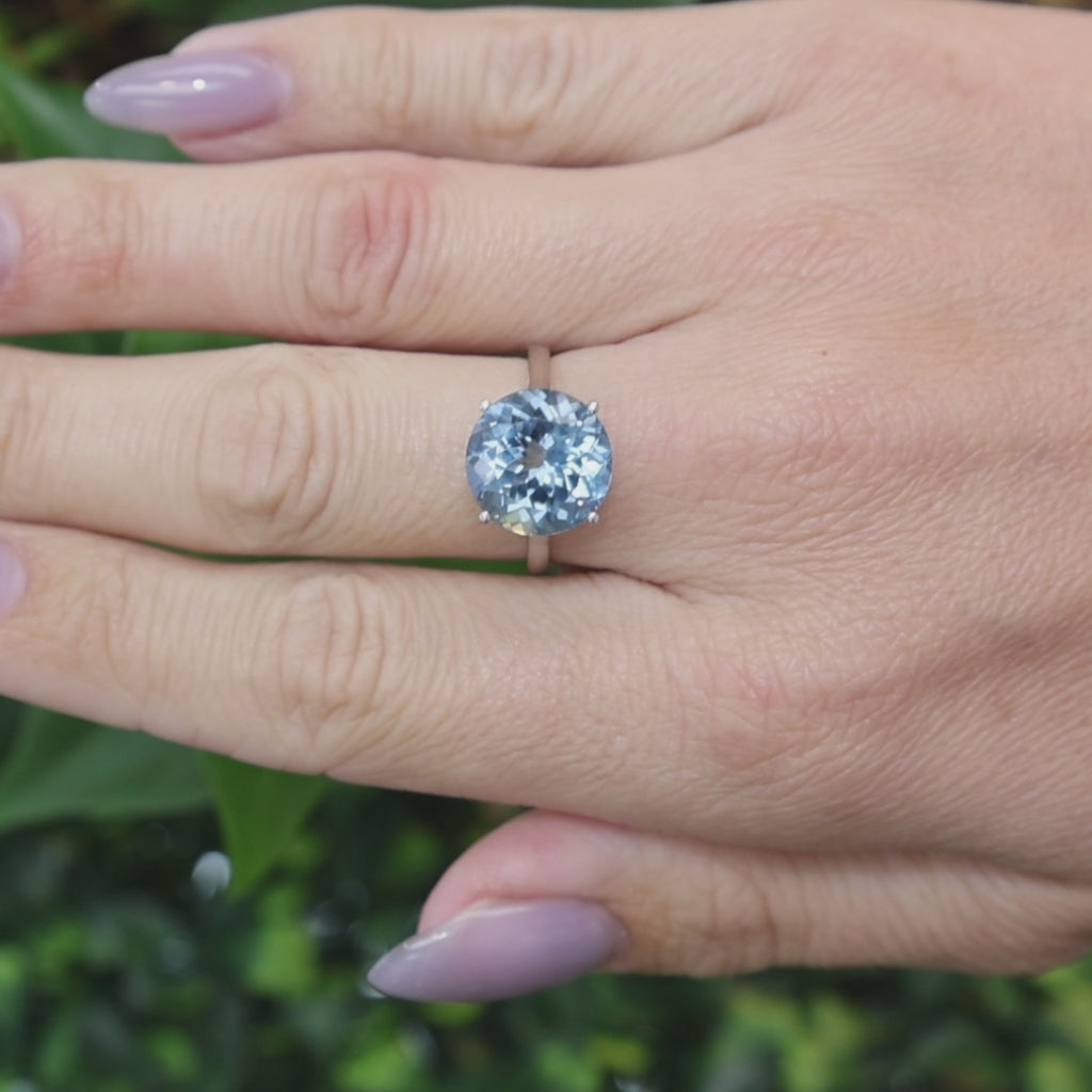Natural Blue Topaz Solitaire Ring 10K White Gold 8.50 CT Round Size 7 Estate