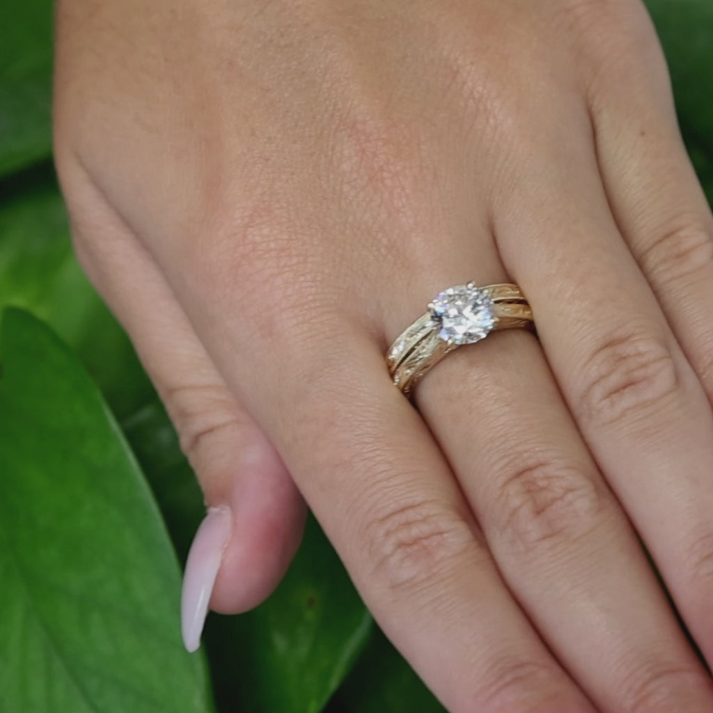 1.51CT F/SI2 IGI Lab Grown Diamond Bridal Set 14K Yellow Gold Ring Wedding