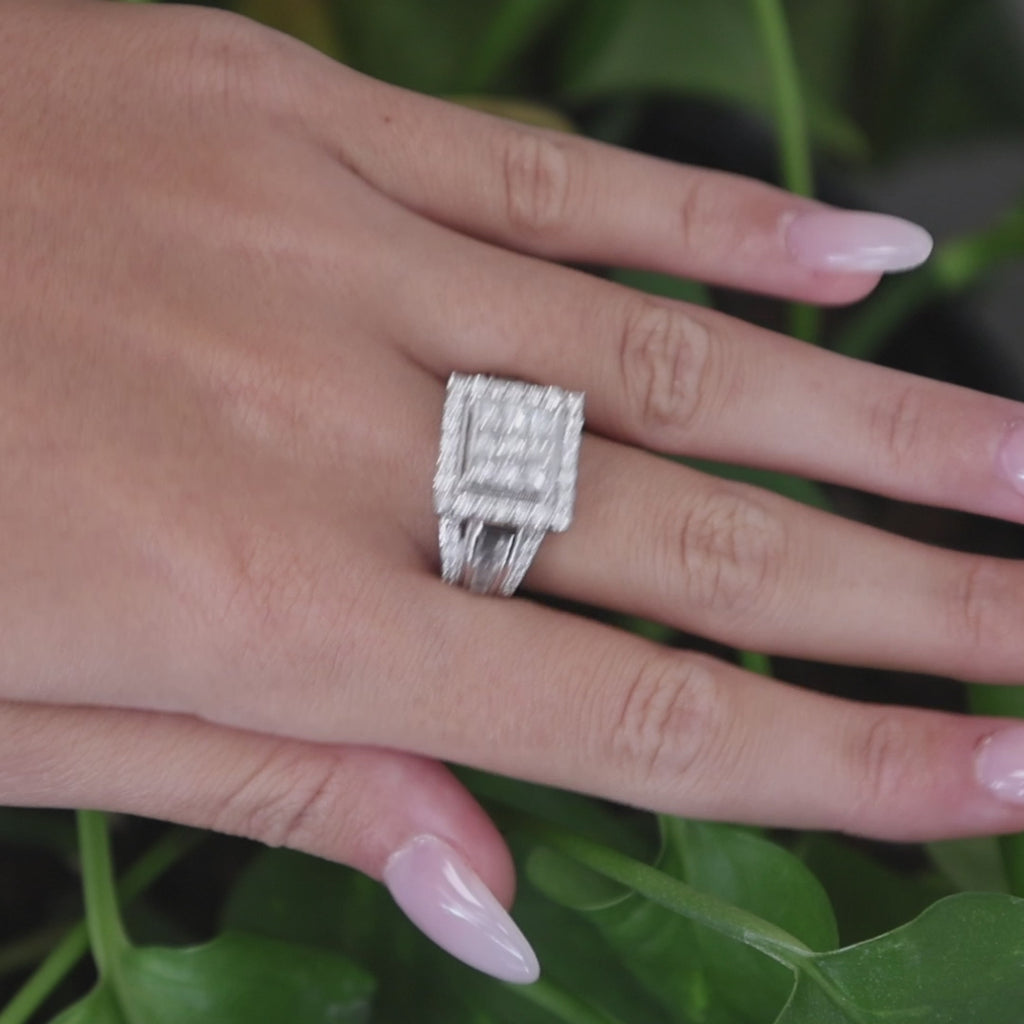 10K White Gold 2.00CTW Diamond Invisible Set Halo Ring Princess Baguette Size 7