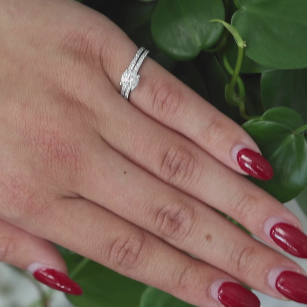 1.17 TW Round Diamond Accent Wedding Ring Set GIA Cert 18K White Gold Size 5.25