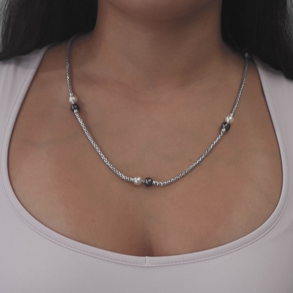 FOPE Cultured Akoya Pearl Station Necklace 18K White Gold 26" Ladies Estate