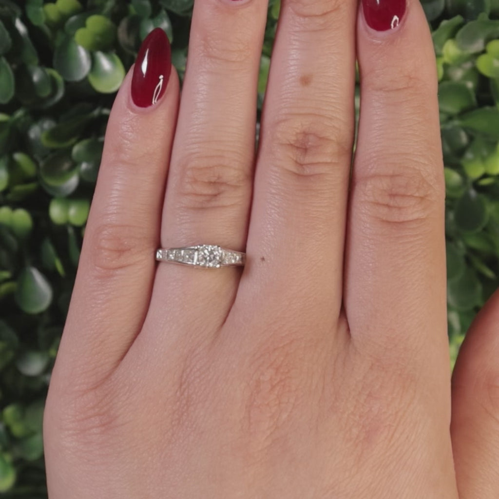 Solitaire Princess Cut Diamond Accent Engagement Ring 14K White Gold Size 6.5