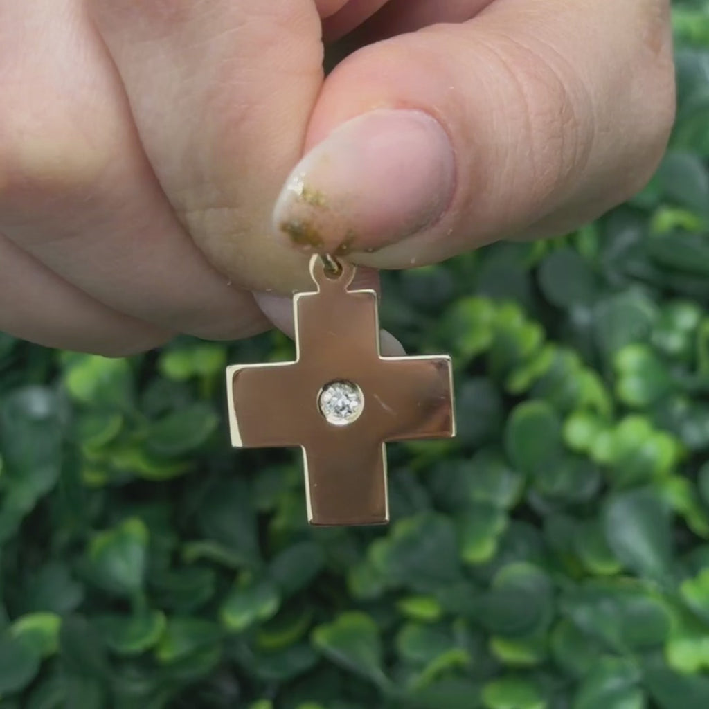 0.12 CT Accent Diamond Cross Pendant 18K Yellow Gold 1.18" Religious Estate