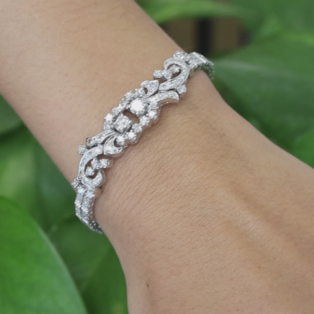 Vintage White Gold 2.50CTW Natural Diamond Estate Bracelet 6.25"