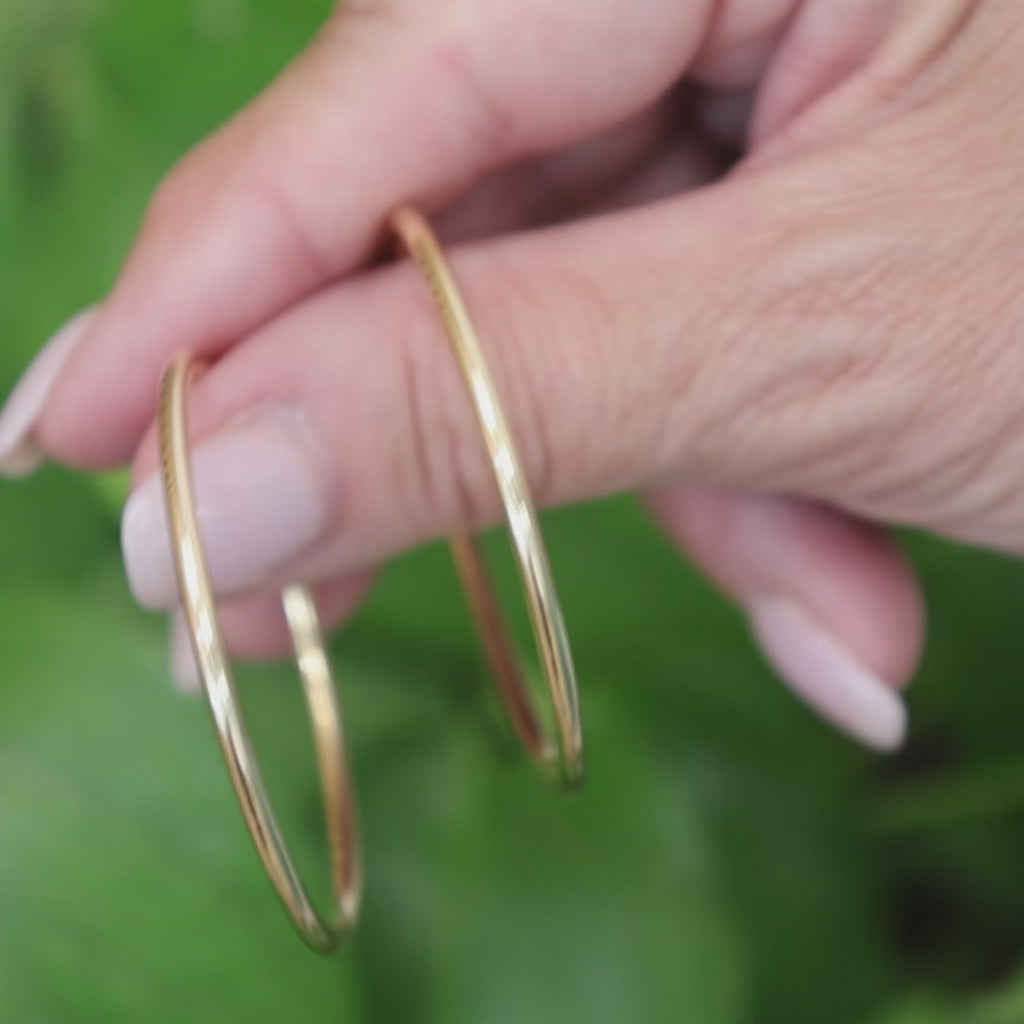 18K Yellow Gold Large Tube Hoop Earrings 1.77" Snap Clasp Italy Estate 4.6g