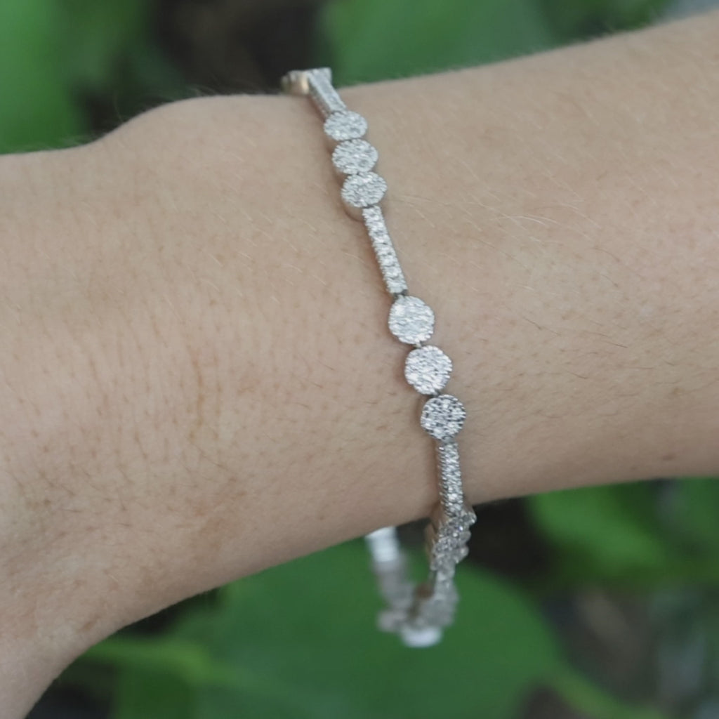 Natural Diamond Cluster Station Link Bracelet 14K White Gold 1.65 CTW 7.25"