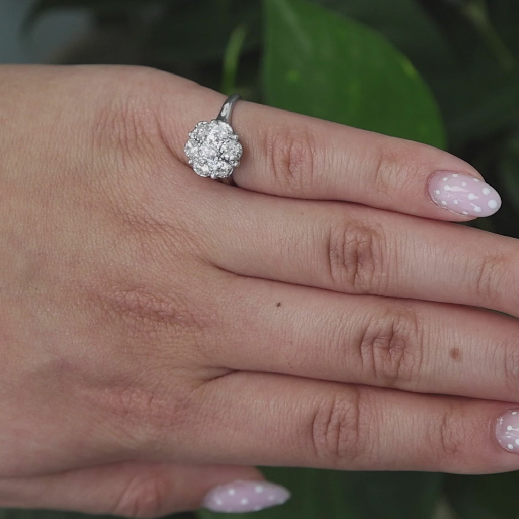 Mayor's Cluster Diamond Floral Cocktail Ring 14K White Gold 1.00 TW Size 5.5