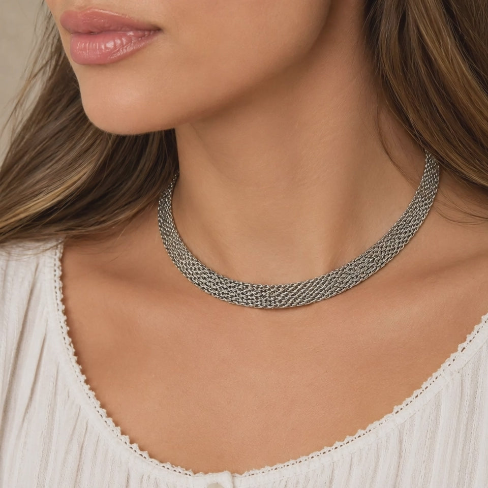 Tiffany & Co. Somerset Mesh Sterling Silver Necklace 925 12mm Wide 17.25"