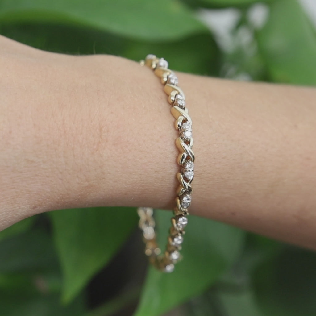 Natural Diamond X Link Bracelet 14K Two Tone Gold 1.30 CTW 7.75" 14.9g