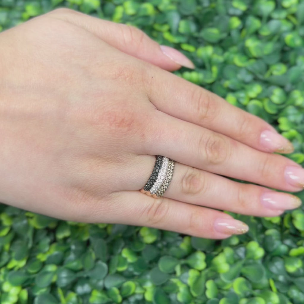 Effy Diamond Wide Band Ring 14K Rose Gold 3.00 TW White Black Brown Diamonds S 7