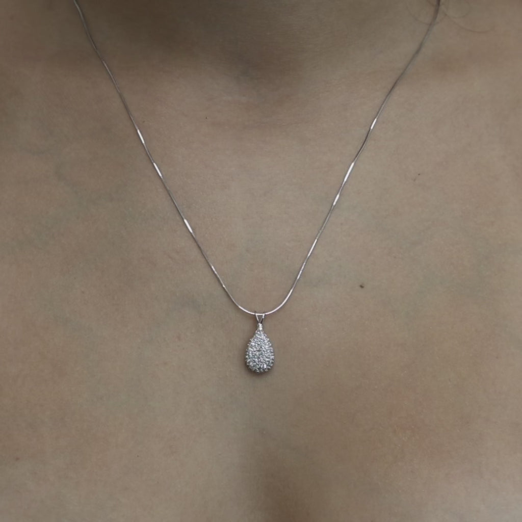 0.50 TW Cluster Diamond Teardrop Pendant Chain Necklace 14K White Gold 20"