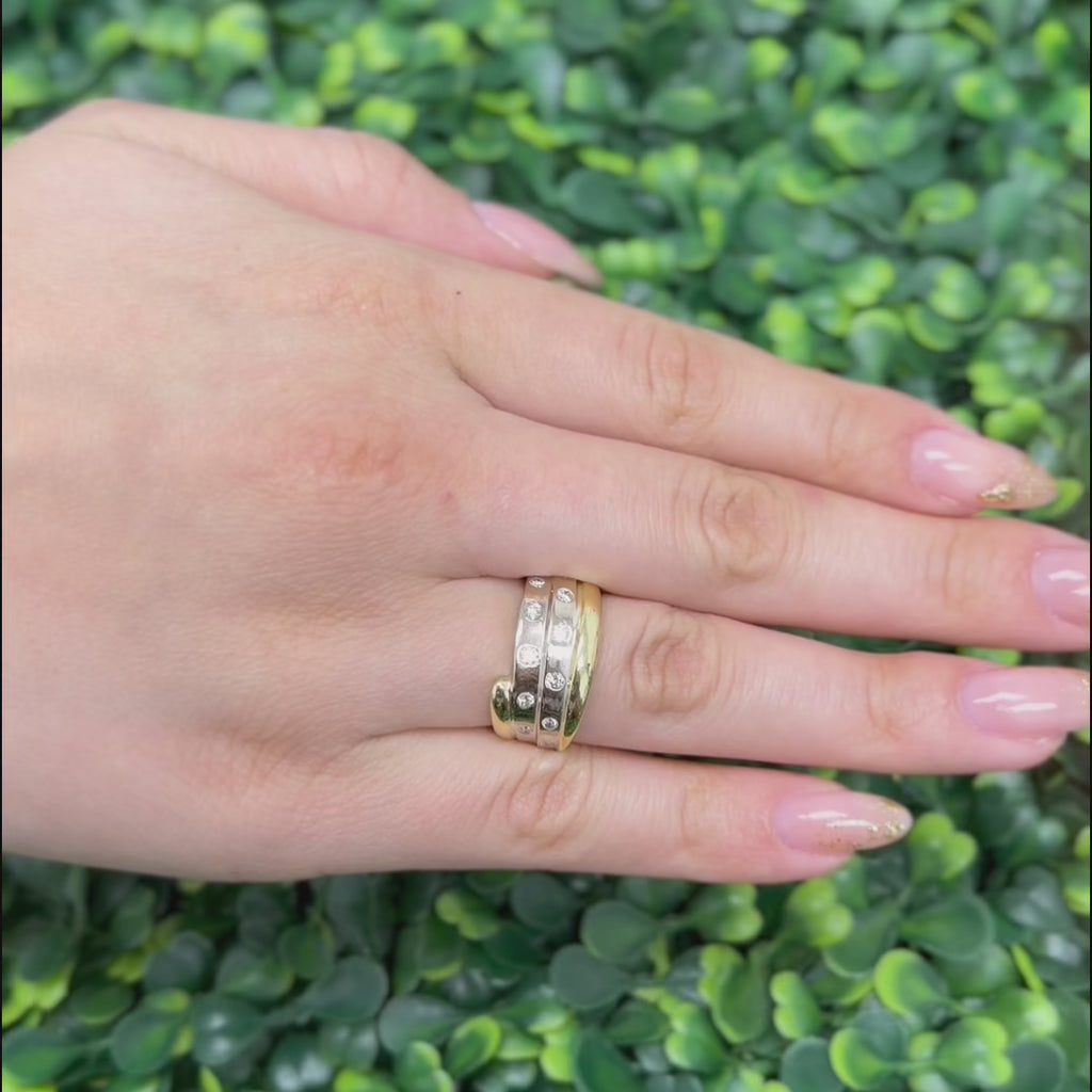 0.50 TW Diamond Wide Band Ring 18K Two-Tone Gold Size 6.75 Estate