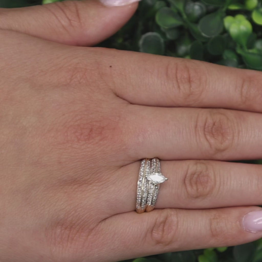 14K Yellow Gold Marquise Diamond Engagement Ring Set 0.83CTW Bridal Wedding 7.75