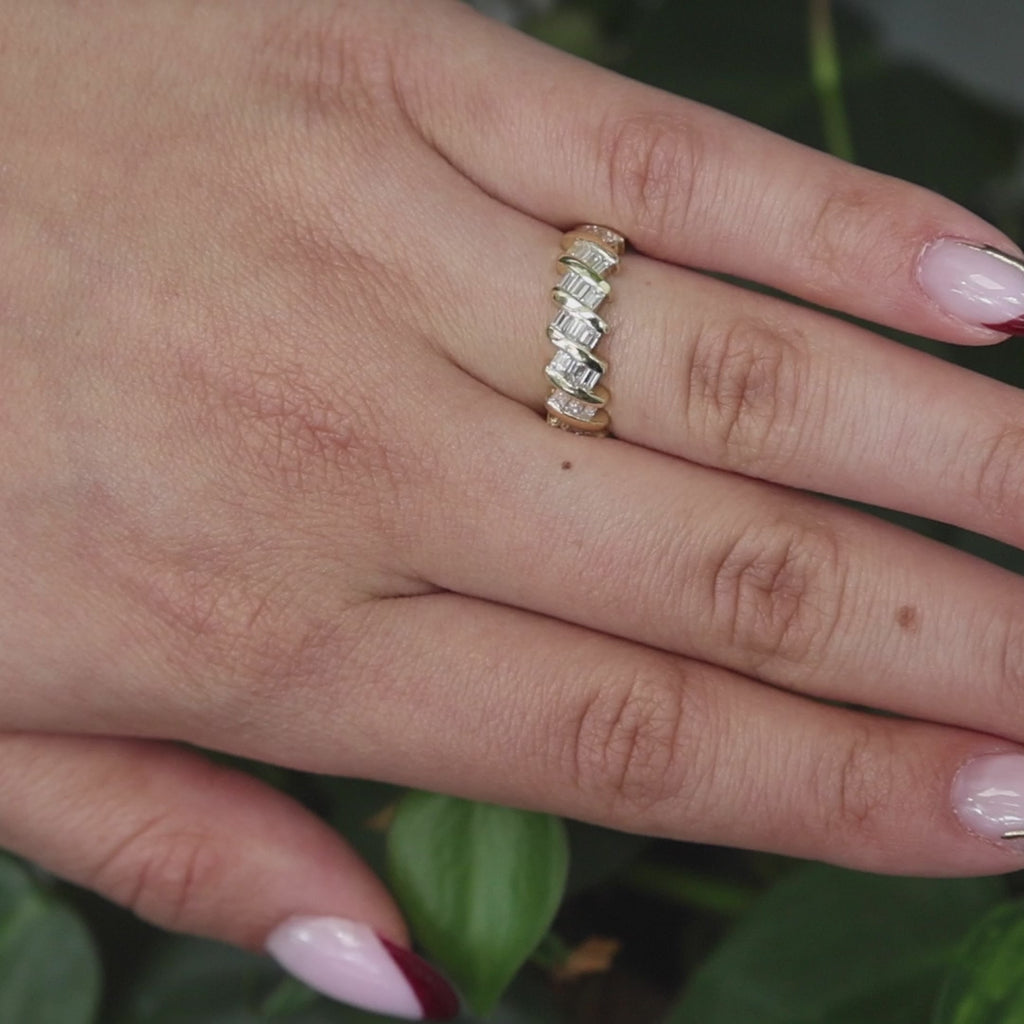 0.60 TW Baguette Cut Diamond Wide Band Bar Ring 18K Yellow Gold Size 6.5 Estate