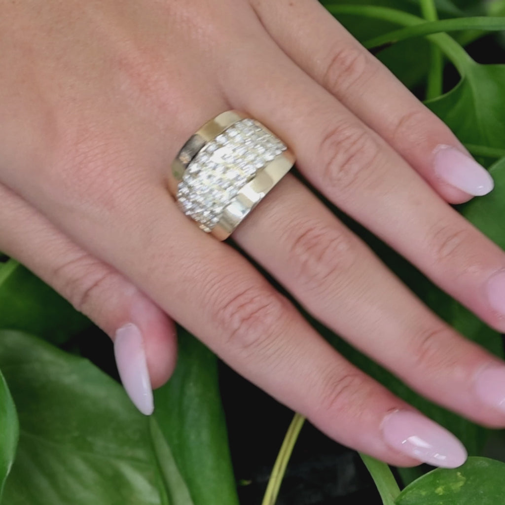 Yellow Gold 1.60 CTW Natural Diamond Statement Wide Band Ring 12.2g Size 9.25