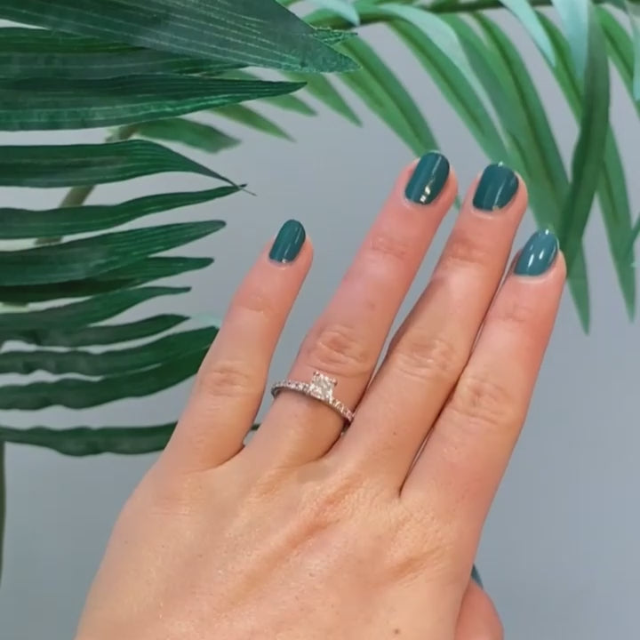 1.08 TW Cushion Cut Solitaire Diamond Engagement Ring GSI Cert. 14K White Gold