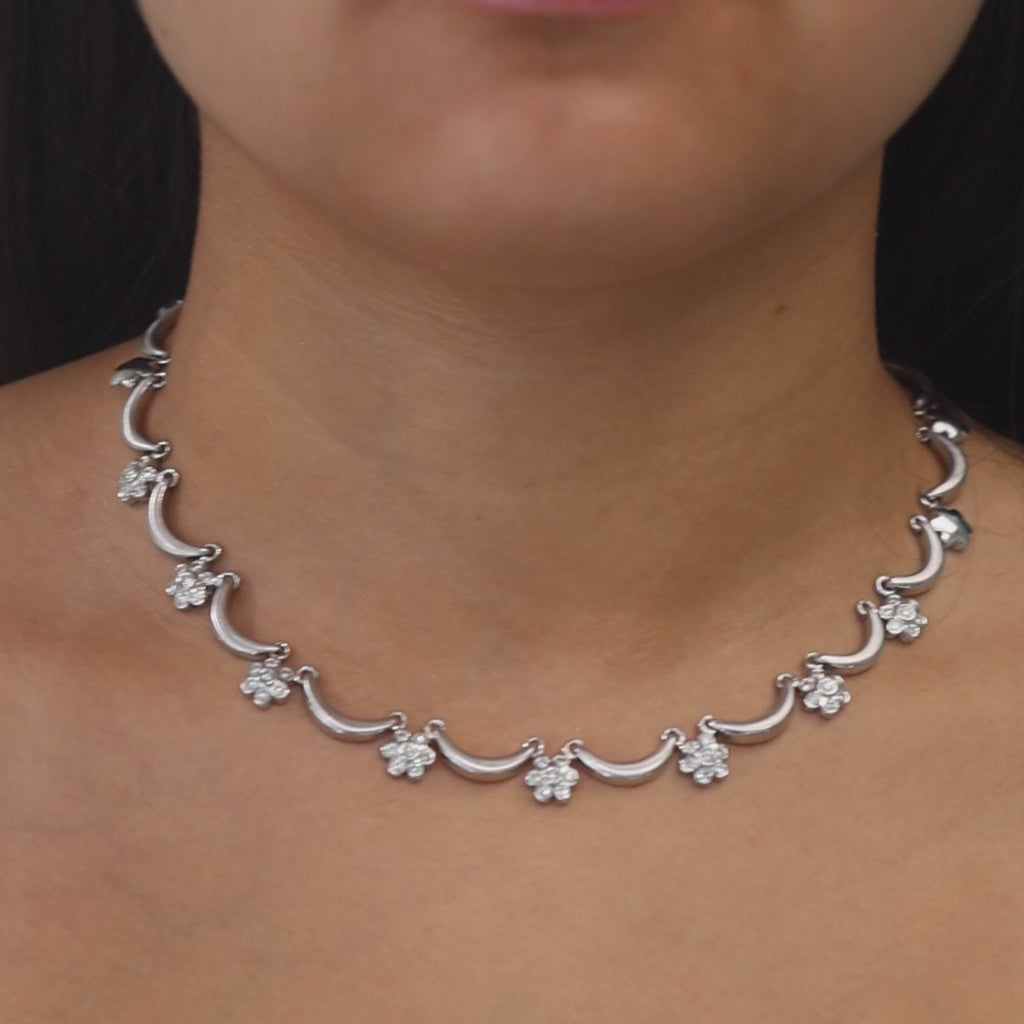 2.00 TW Diamond Swirl Flower Station Necklace 14K White Gold 16" Ladies Estate