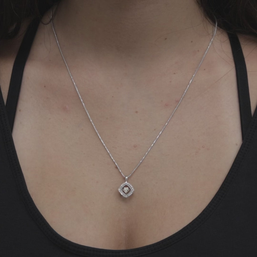 0.25CT TW Diamond Tilted Square Heart Pendant Necklace 10K Two Tone Gold 20"