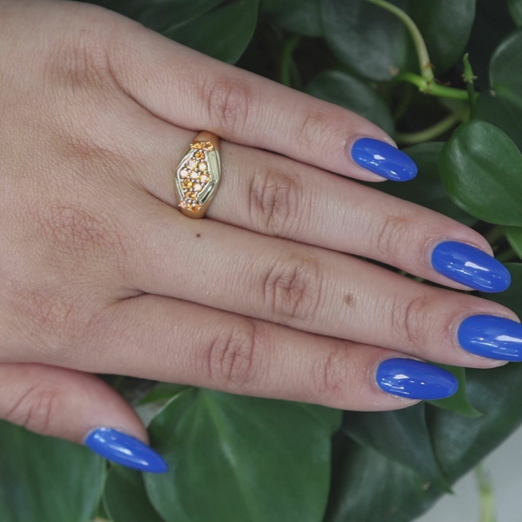 Orange Sapphire Cocktail Ring 14K Yellow Gold 0.85 CTW Size 7.25 Estate