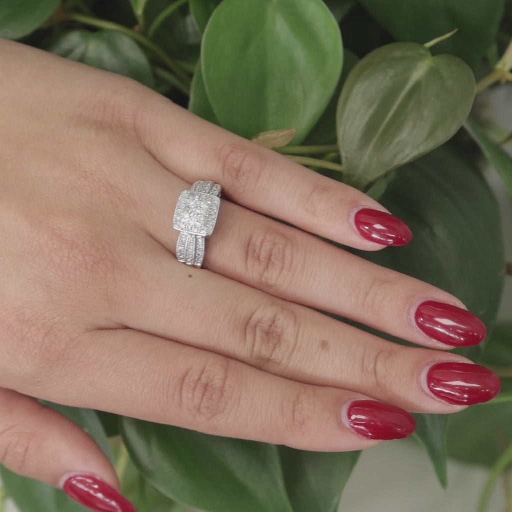 Square Cluster Diamond Halo Ring 10K White Gold 0.65 TW Round Diamonds Size 8