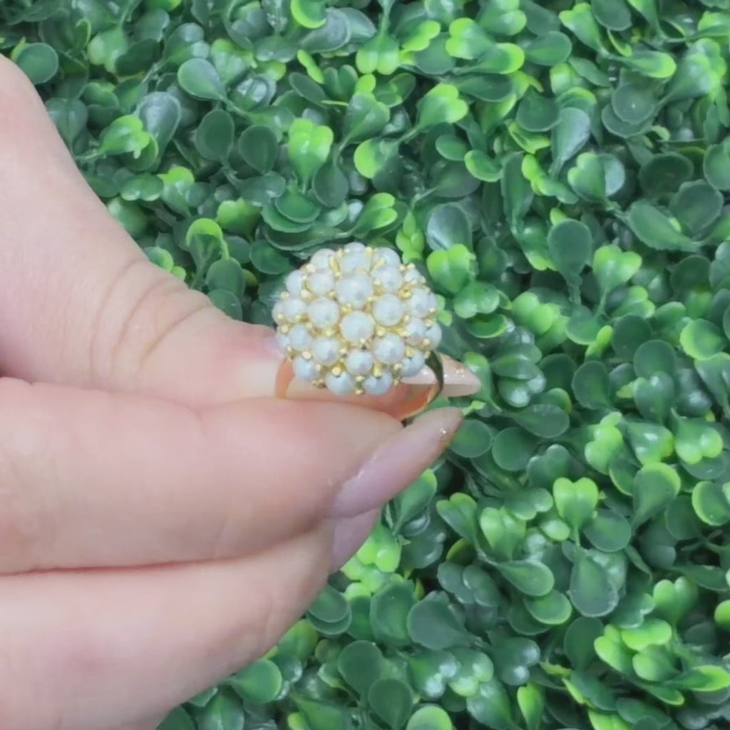 Cluster Akoya Pearl Dome Ring 18K Yellow Gold Size 3.25 Ladies Estate