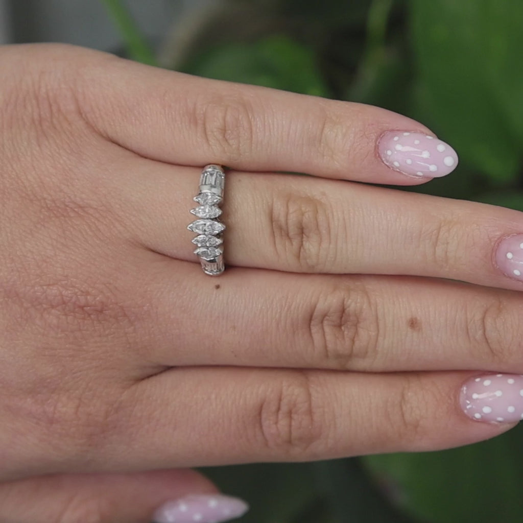 5-Stone Marquise Baguette Cut Accent Diamond Band Ring 14K Gold 0.50 TW Size 6