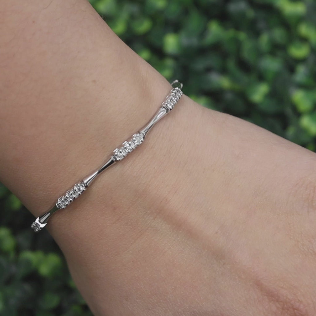 1.00 TW Diamond Bar Link Station Bracelet 14K White Gold 7" Ladies Estate