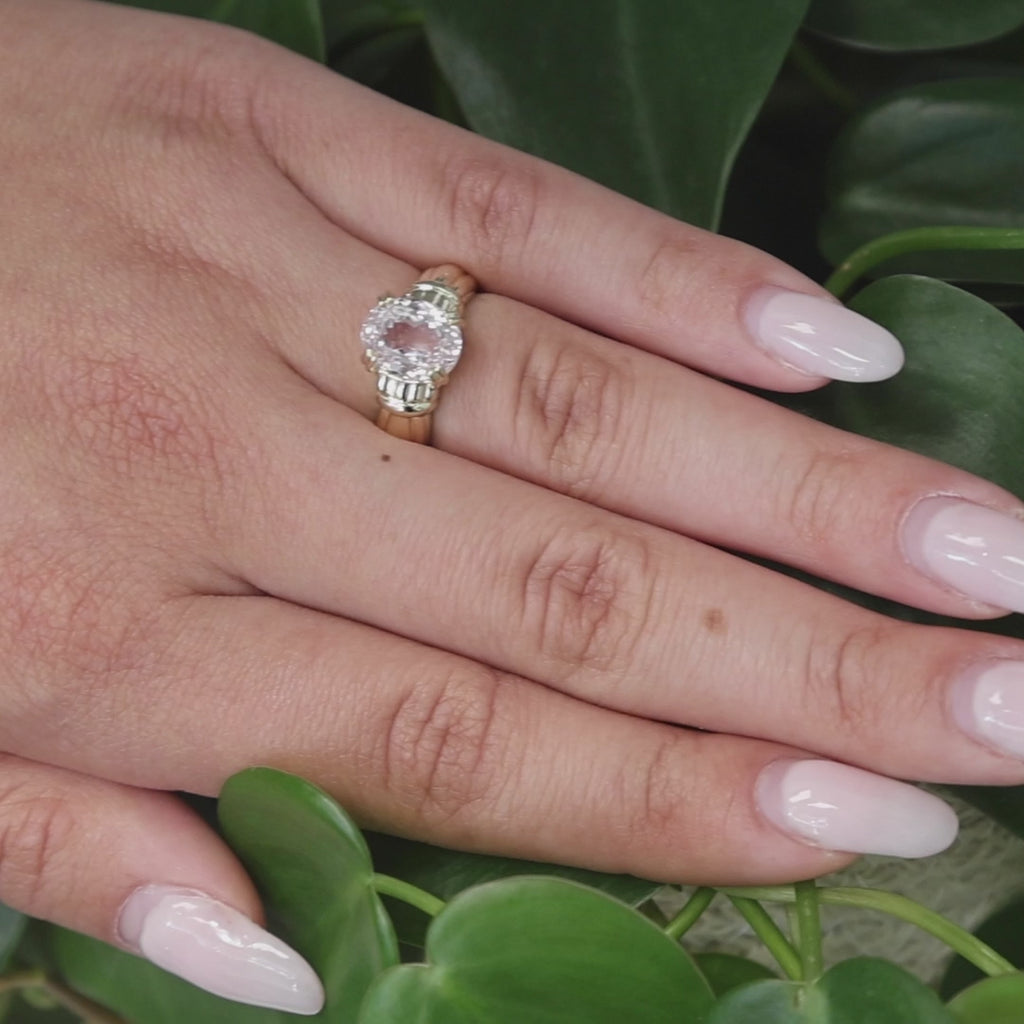 3.58 CT Solitaire Pink Kunzite Cocktail Ring 14K Yellow Gold Size 6 Ladies