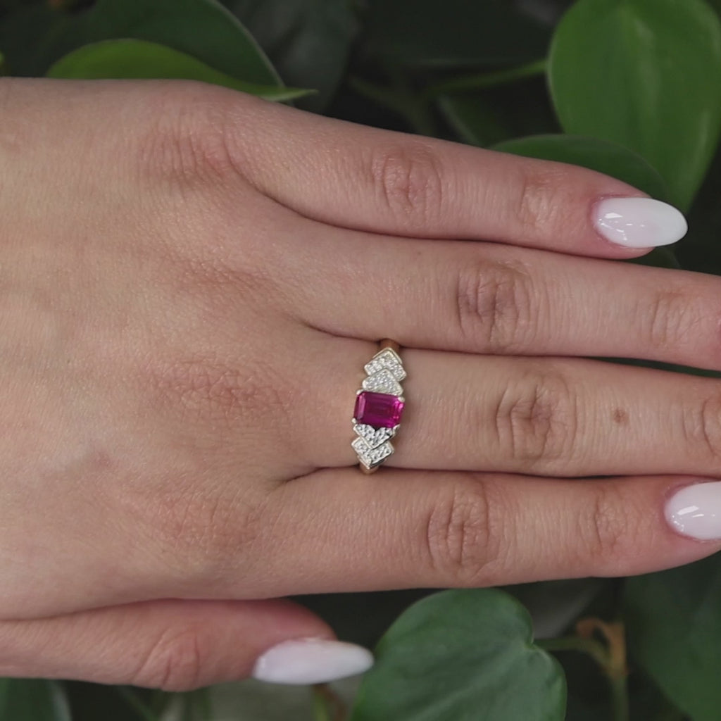 Ruby Diamond Cocktail Ring 10K Gold 0.37 CTW Lab Grown Ladies Size 8