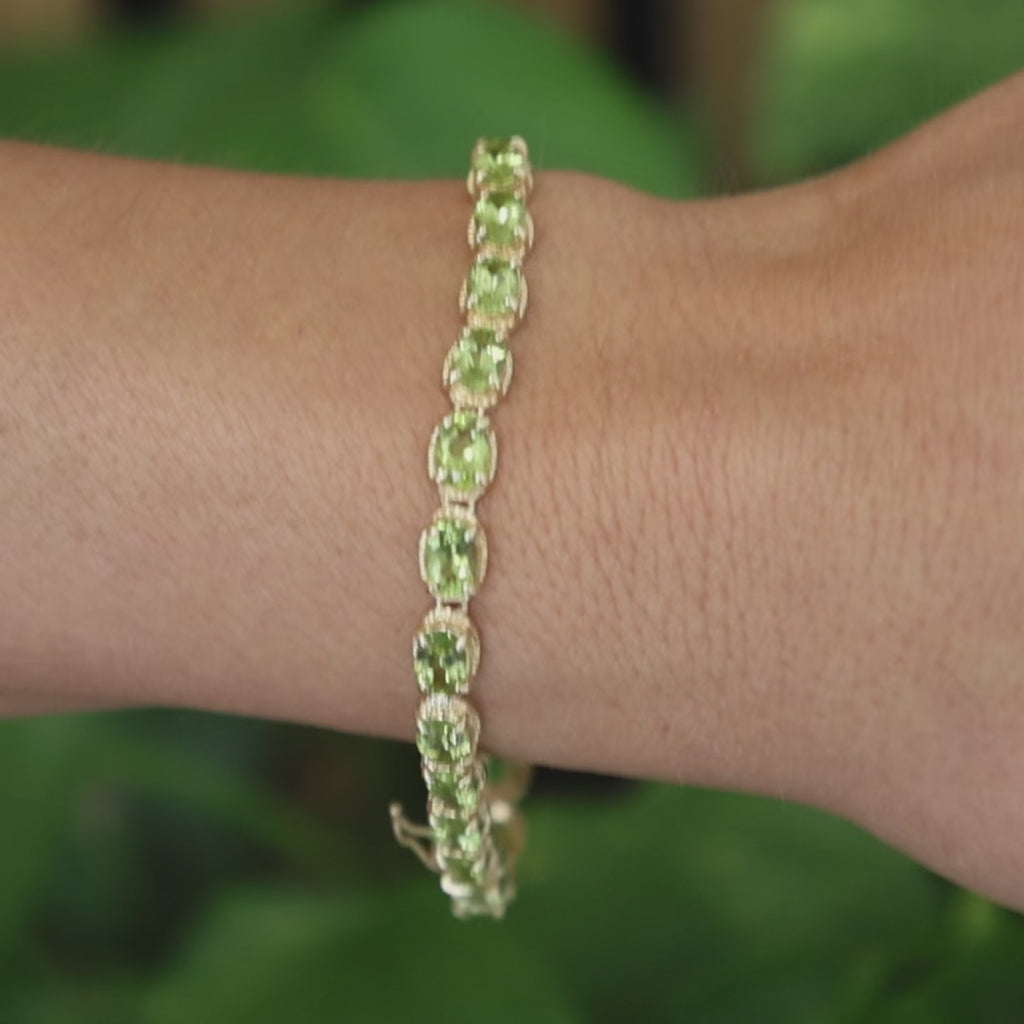 14K Yellow Gold Peridot Tennis Bracelet 11.50CTW Oval Peridot Estate 7"