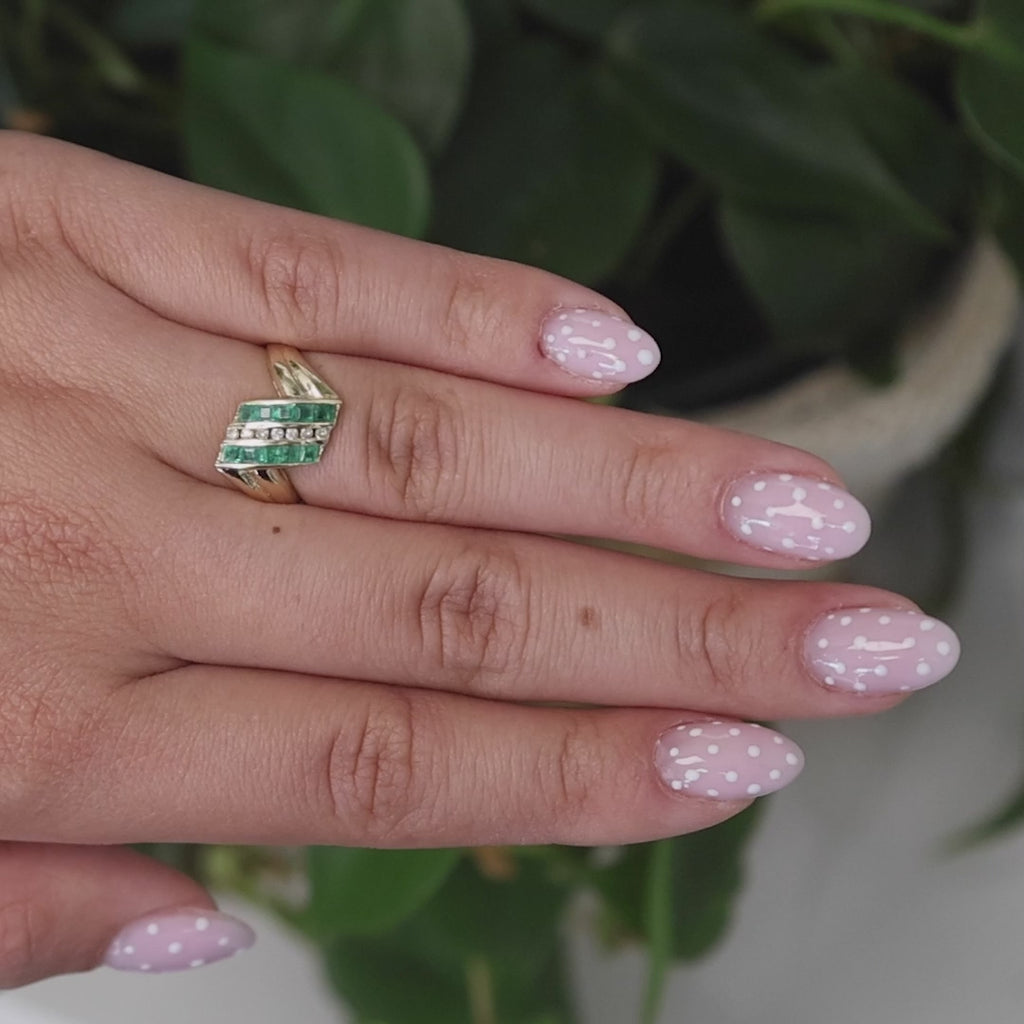 Emerald Diamond Cocktail Ring 14K Yellow Gold 0.53 CTW Size 6.25 Ladies Estate