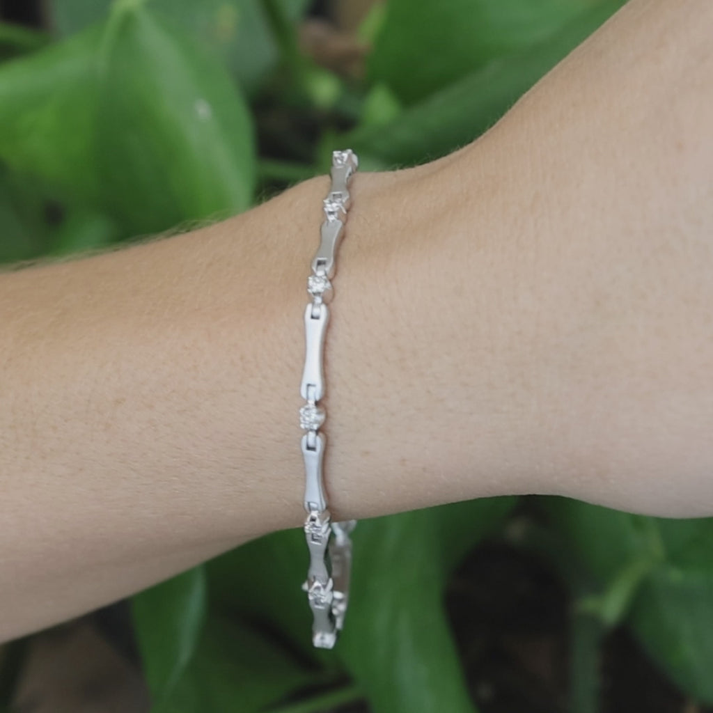 14K White Gold Natural Diamond 0.42 CTW Link Bracelet 7.25" Estate