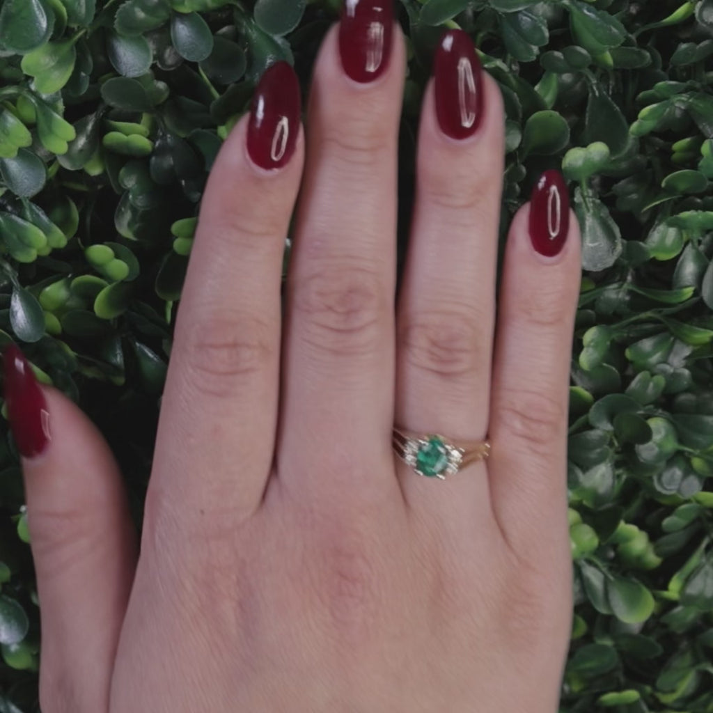 Emerald Diamond Cocktail Ring 14K Yellow Gold 0.86 CTW Lab Grown Size 7 Estate
