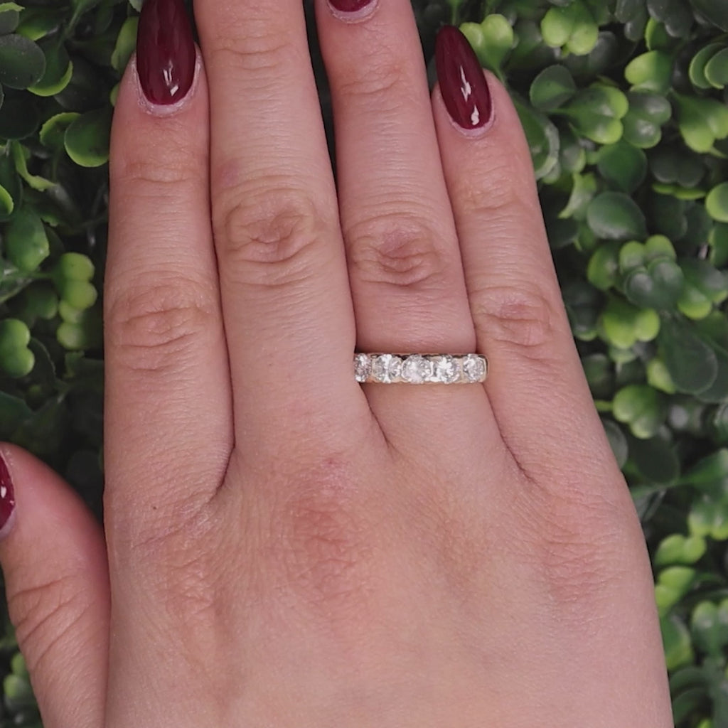 14K Yellow Gold 1.50ctw Natural Diamond 5-Stone Anniversary Wedding Band Ring