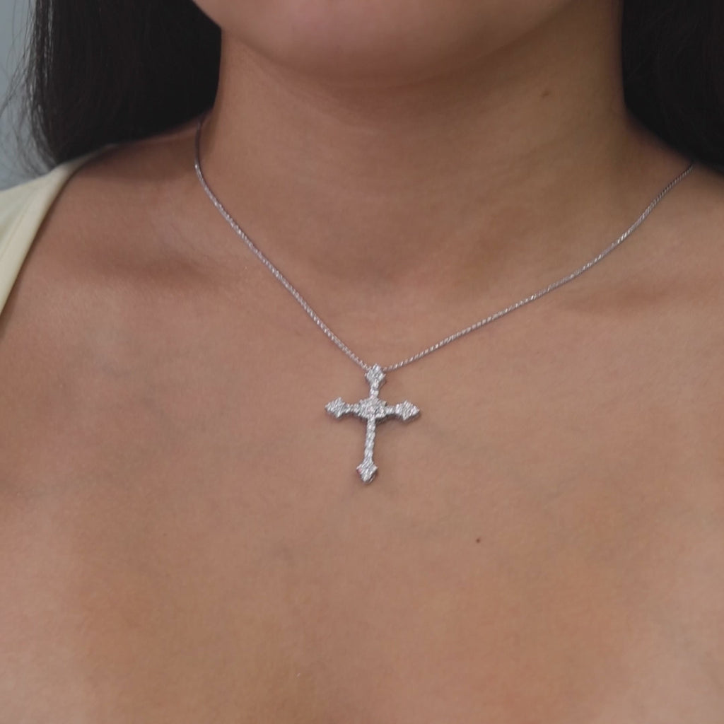 Religious Diamond Cross Pendant 14K White Gold 2.25 TW Diamonds 1.33" Large Size