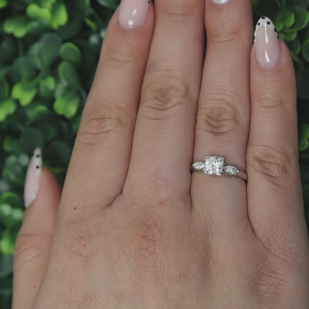 Platinum Round Solitaire Accent Diamond Engagement Ring 0.63 TW Size 5.75 Ladies